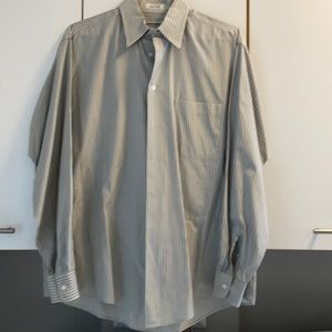 Giorgio Armani button down shirt.  White with multi grey stripes, Size 16, 34/35